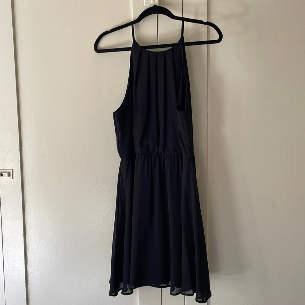 Black high neck knee length dress